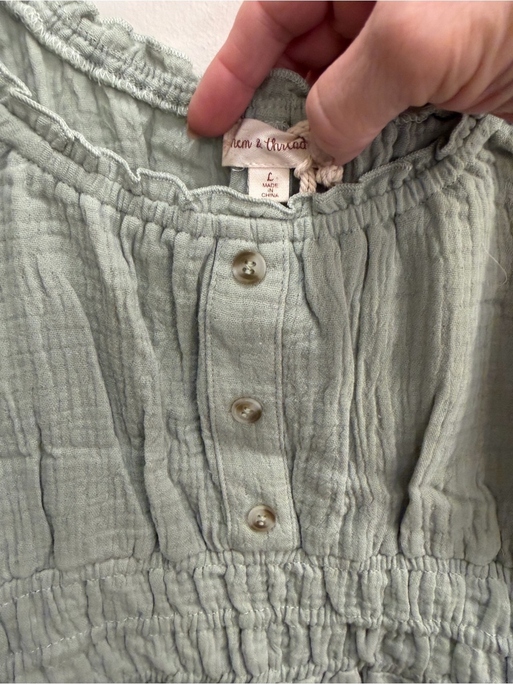 Ham & Thread Smocked Ruffle Tank Top in Sage Green - Picture 3 of 7